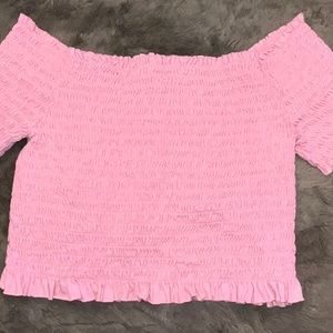 Pink Off-Shoulder Smocked Top